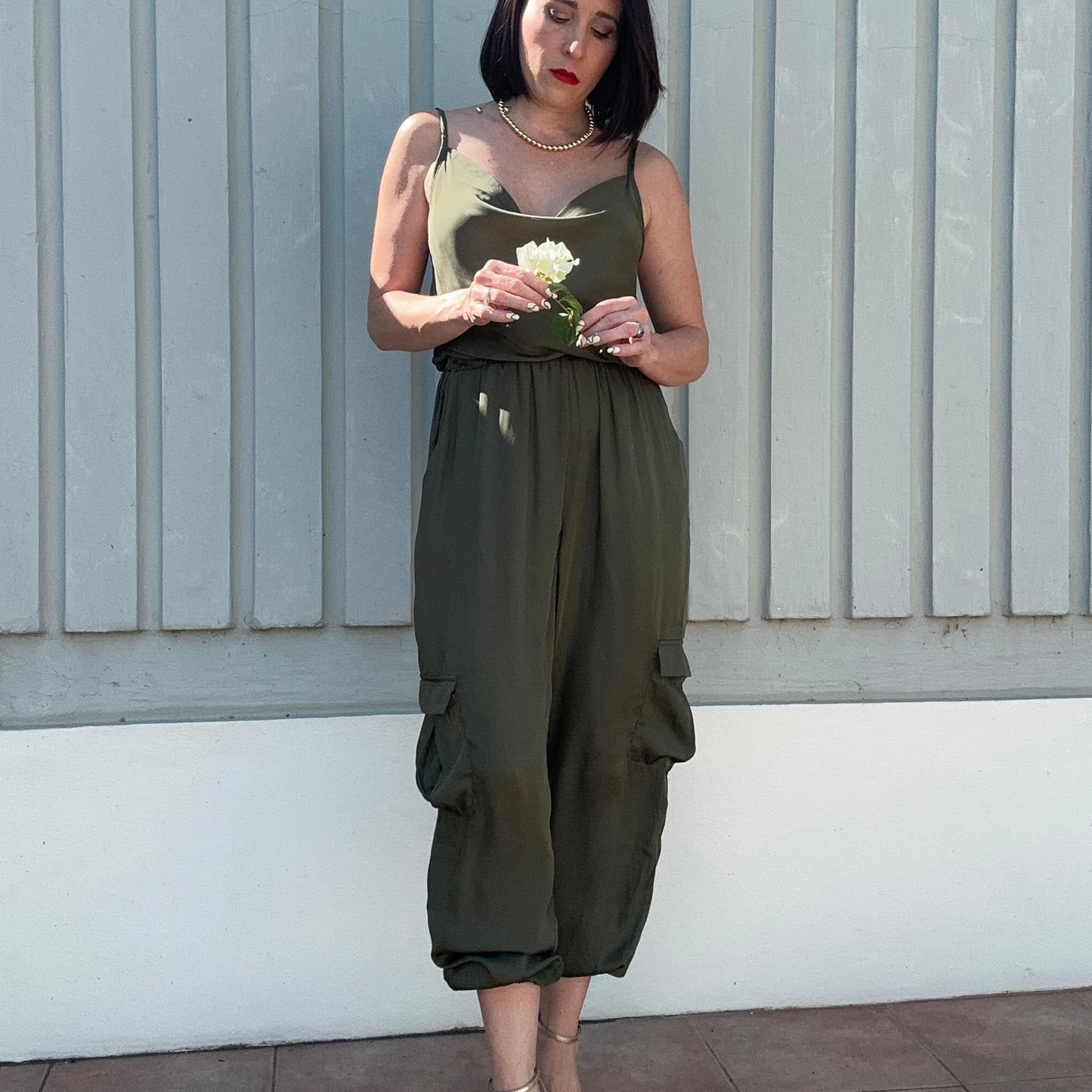 Mari Satin Cargo Jumpsuit