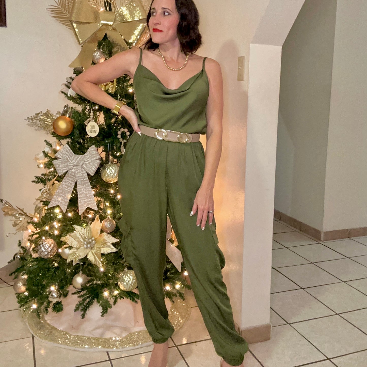 Mari Satin Cargo Jumpsuit