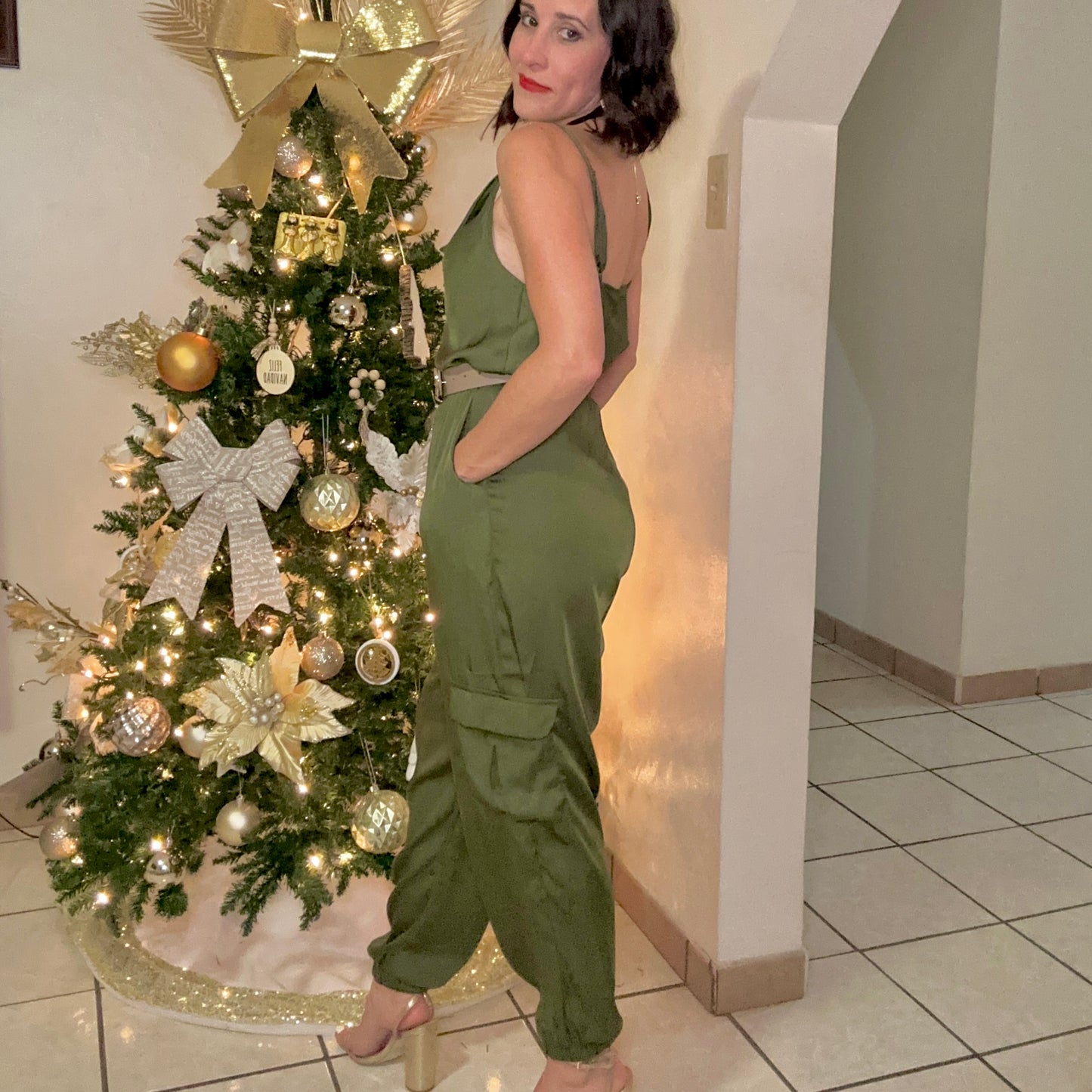 Mari Satin Cargo Jumpsuit